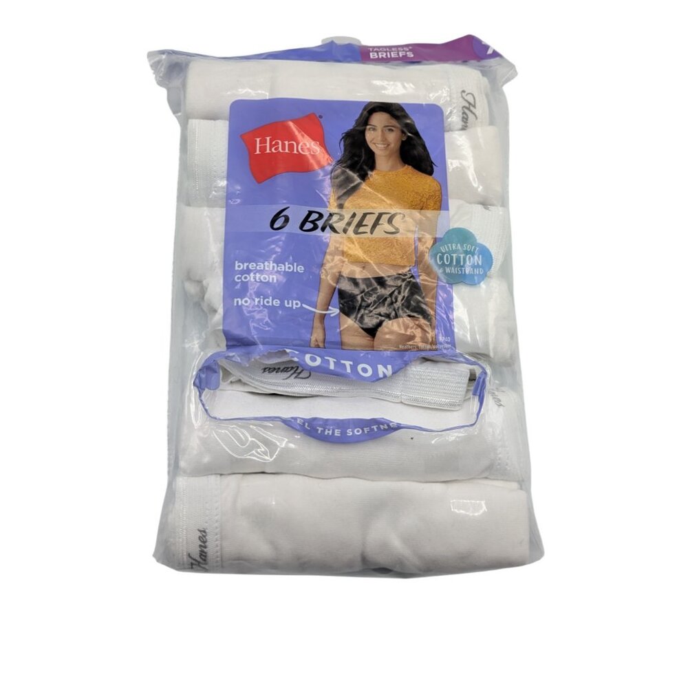 Hanes Women’s Tagless Cotton Briefs White 6-Pack Size 7 Large PP40WH New